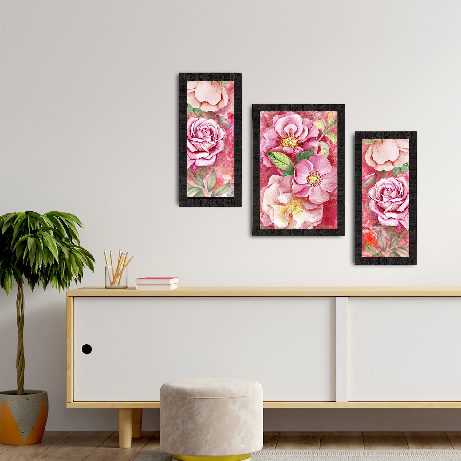 Set of 3 Botanical and Floral Satin Matt Textured UV Art Painting Kafalo