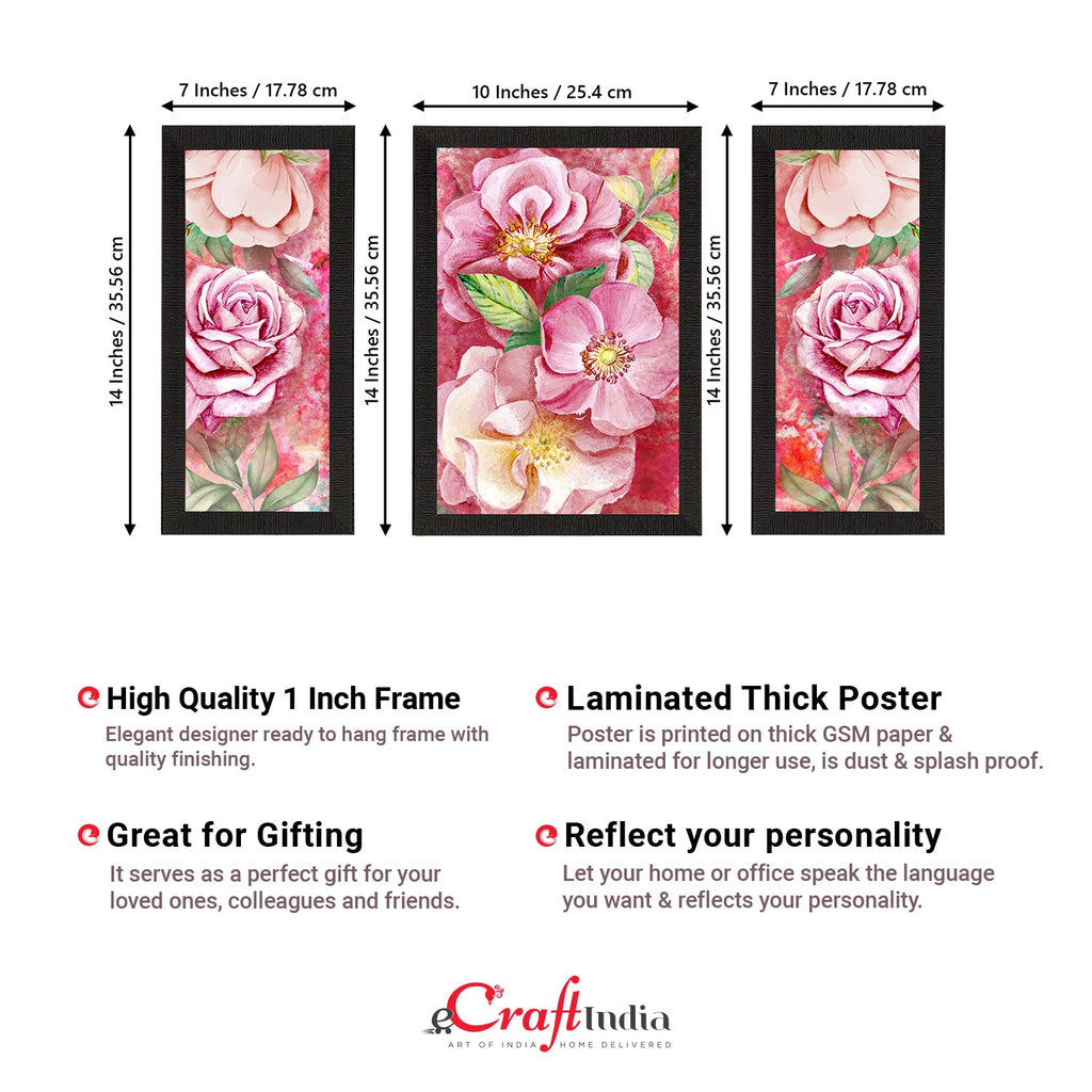 Set of 3 Botanical and Floral Satin Matt Textured UV Art Painting Kafalo
