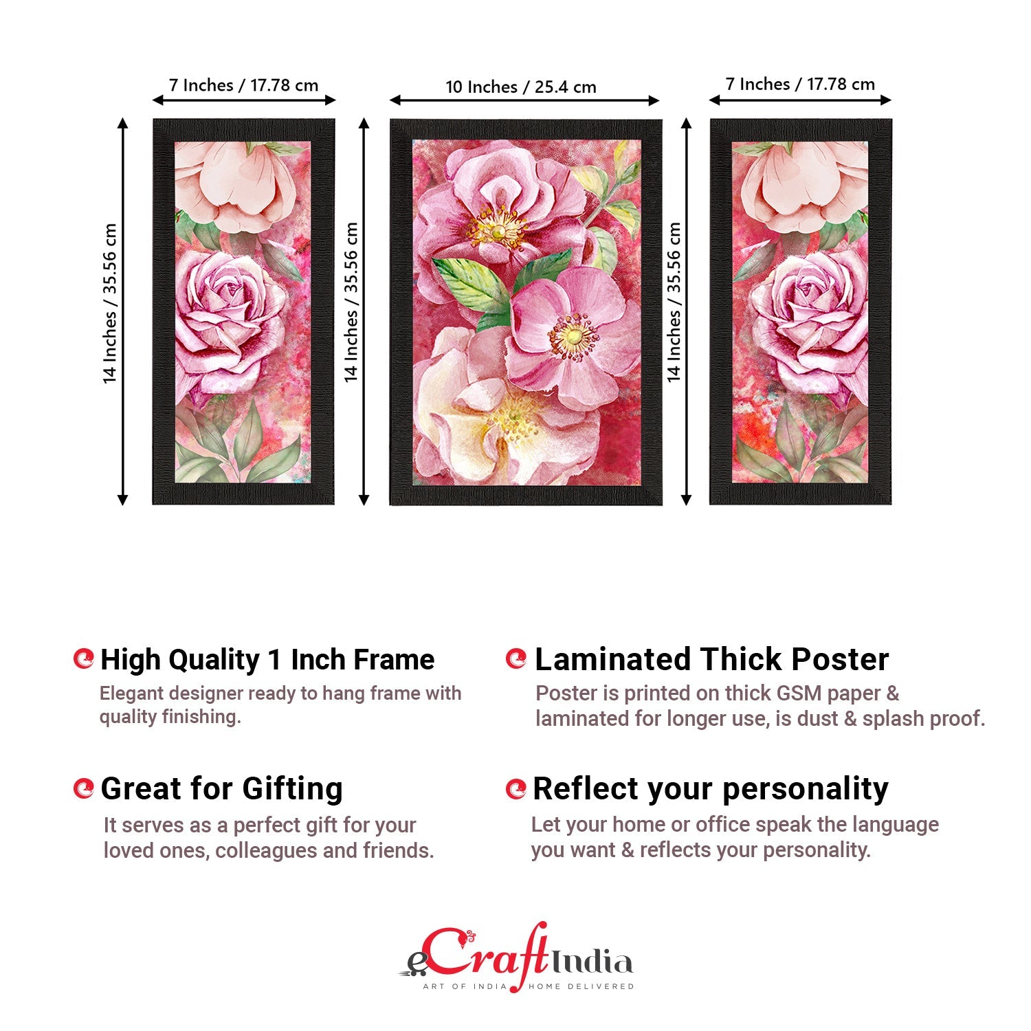 Set of 3 Botanical and Floral Satin Matt Textured UV Art Painting Kafalo