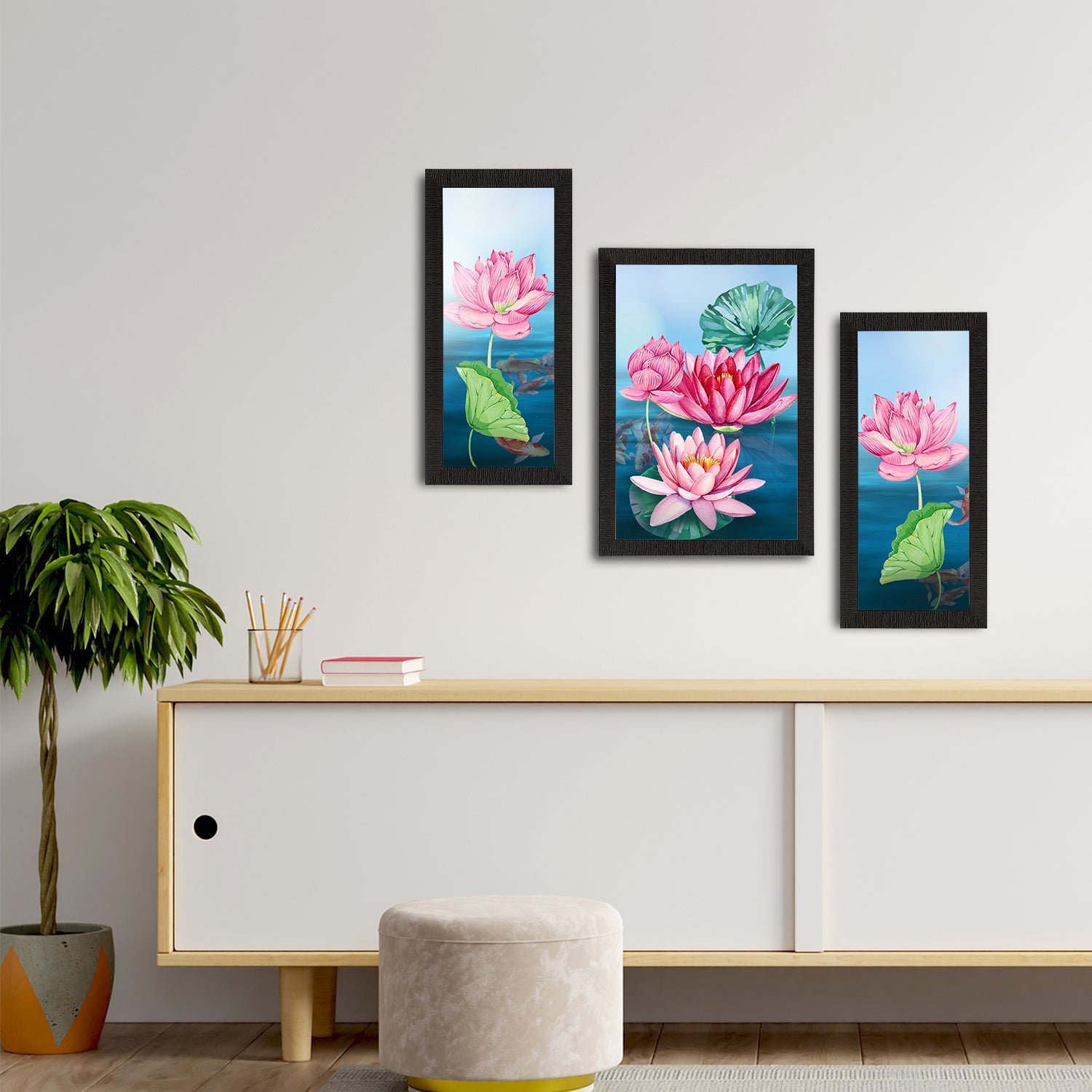 Set of 3 Botanical and Floral Satin Matt Textured UV Art Painting Kafalo