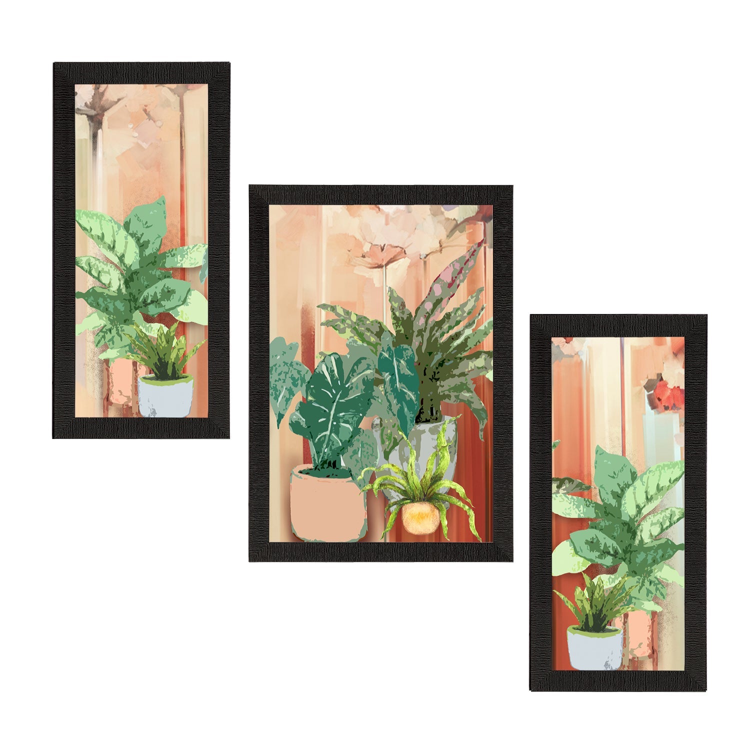 Set of 3 Botanical and Floral Satin Matt Textured UV Art Painting Kafalo