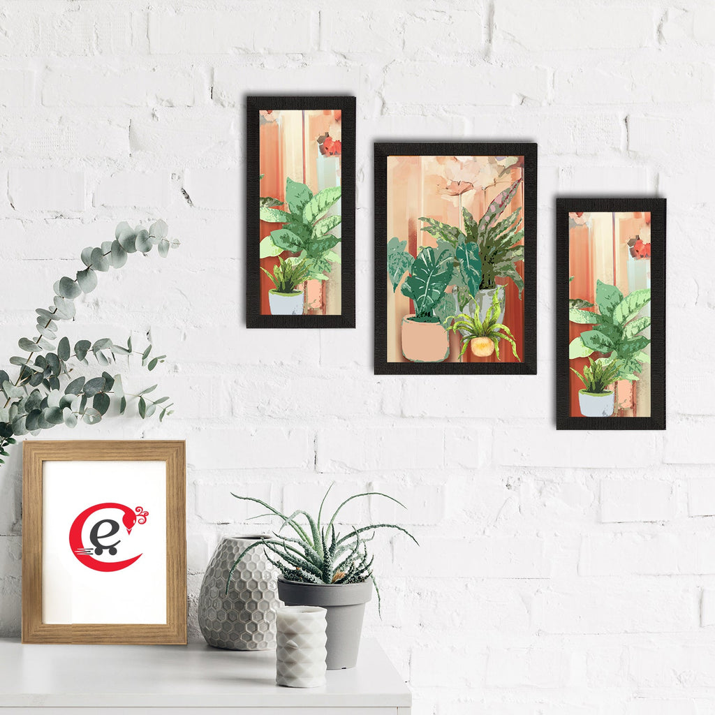 Set of 3 Botanical and Floral Satin Matt Textured UV Art Painting Kafalo