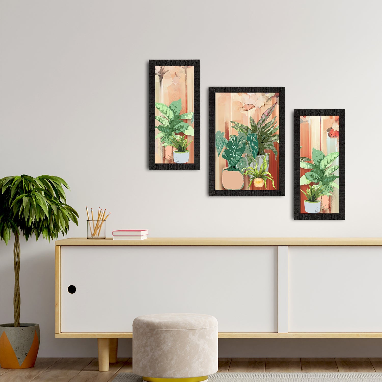 Set of 3 Botanical and Floral Satin Matt Textured UV Art Painting Kafalo