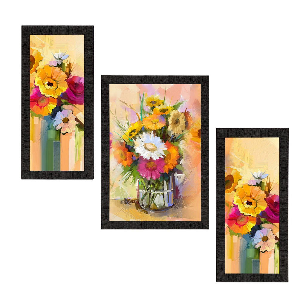 Set of 3 Botanical and Floral Satin Matt Textured UV Art Painting Kafalo