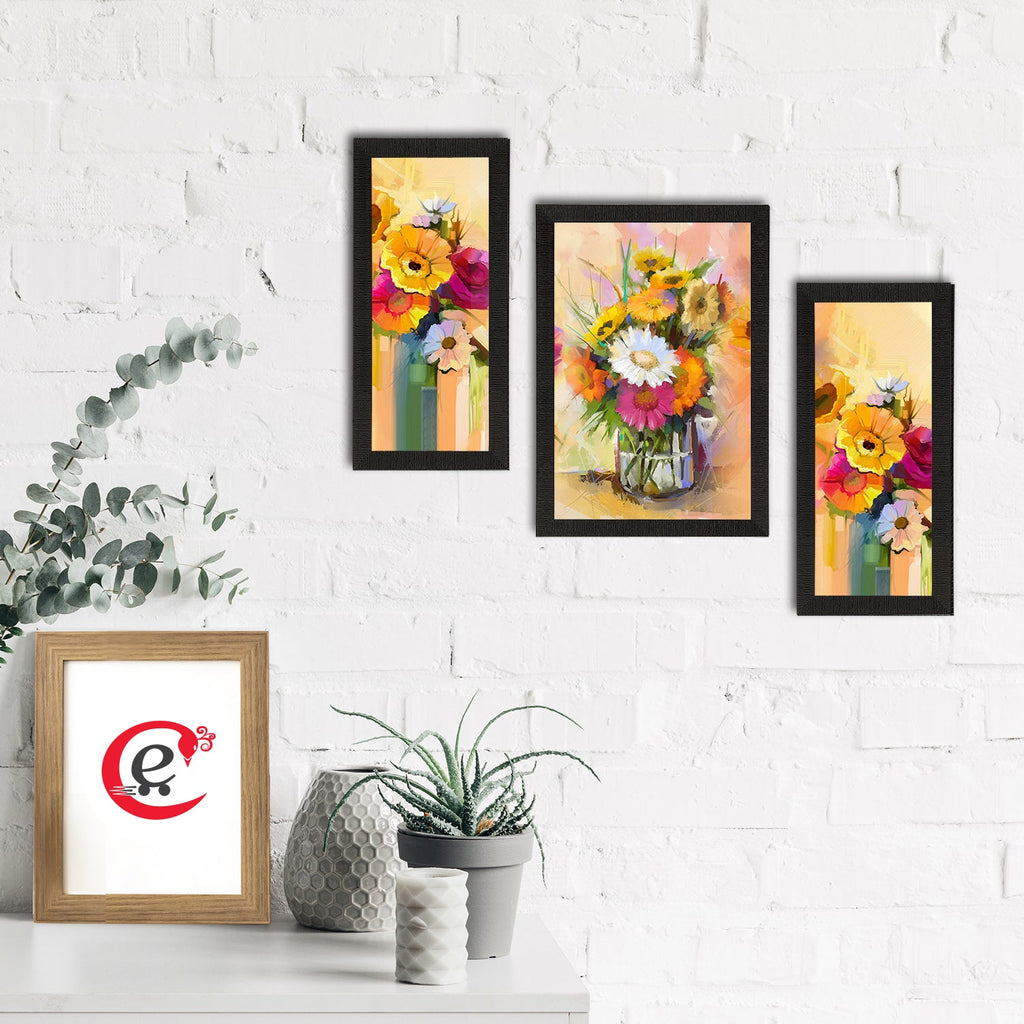 Set of 3 Botanical and Floral Satin Matt Textured UV Art Painting Kafalo