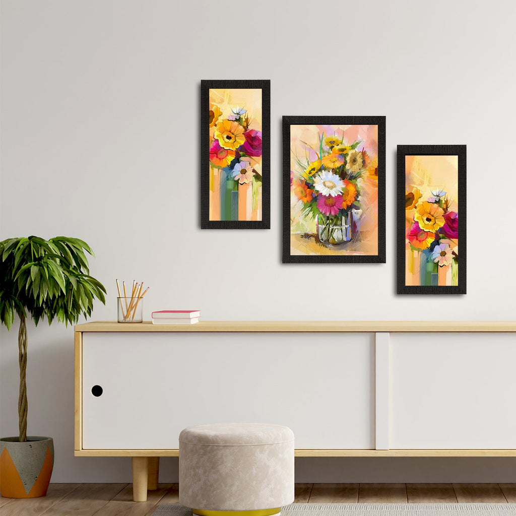 Set of 3 Botanical and Floral Satin Matt Textured UV Art Painting Kafalo