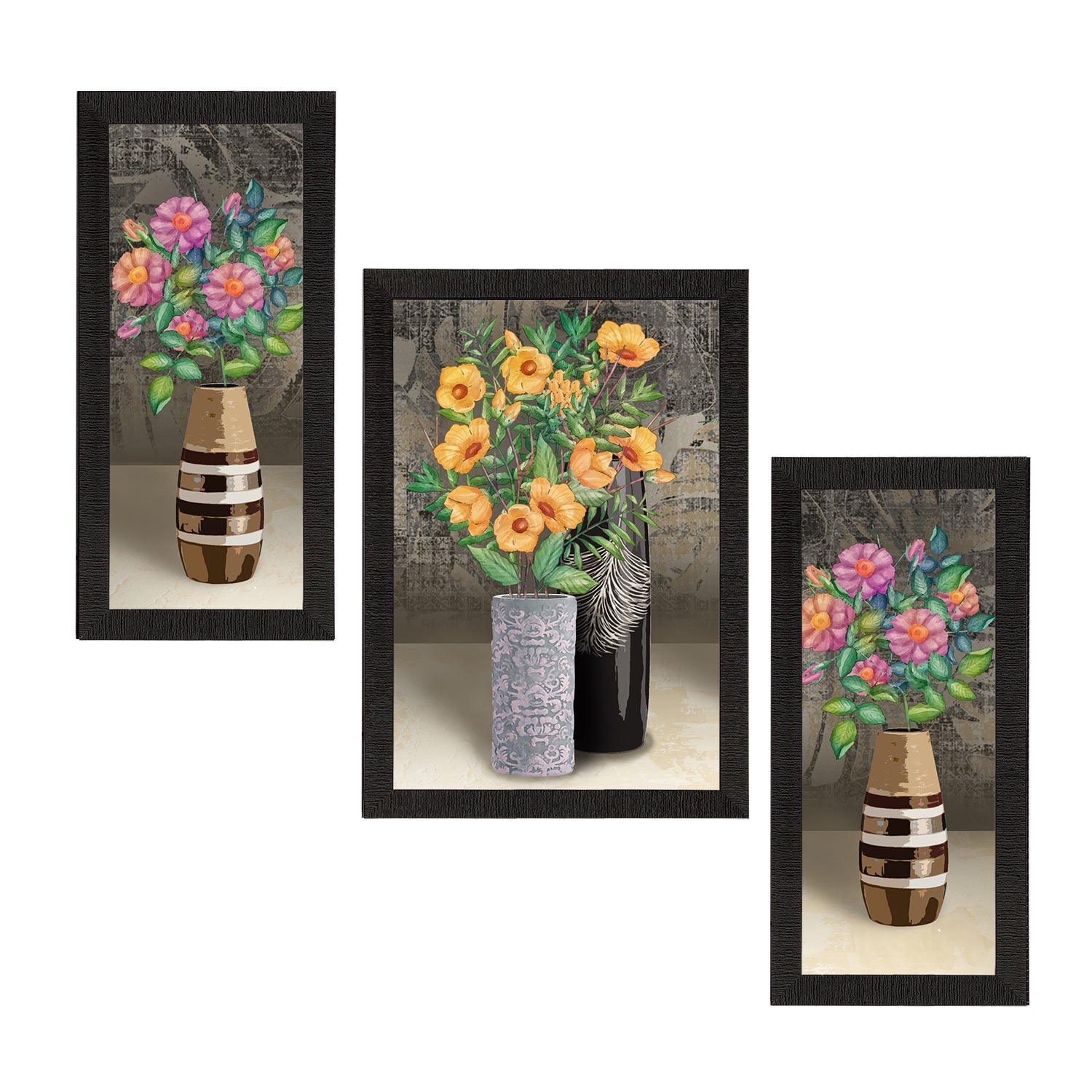Set of 3 Botanical and Floral Satin Matt Textured UV Art Painting Kafalo
