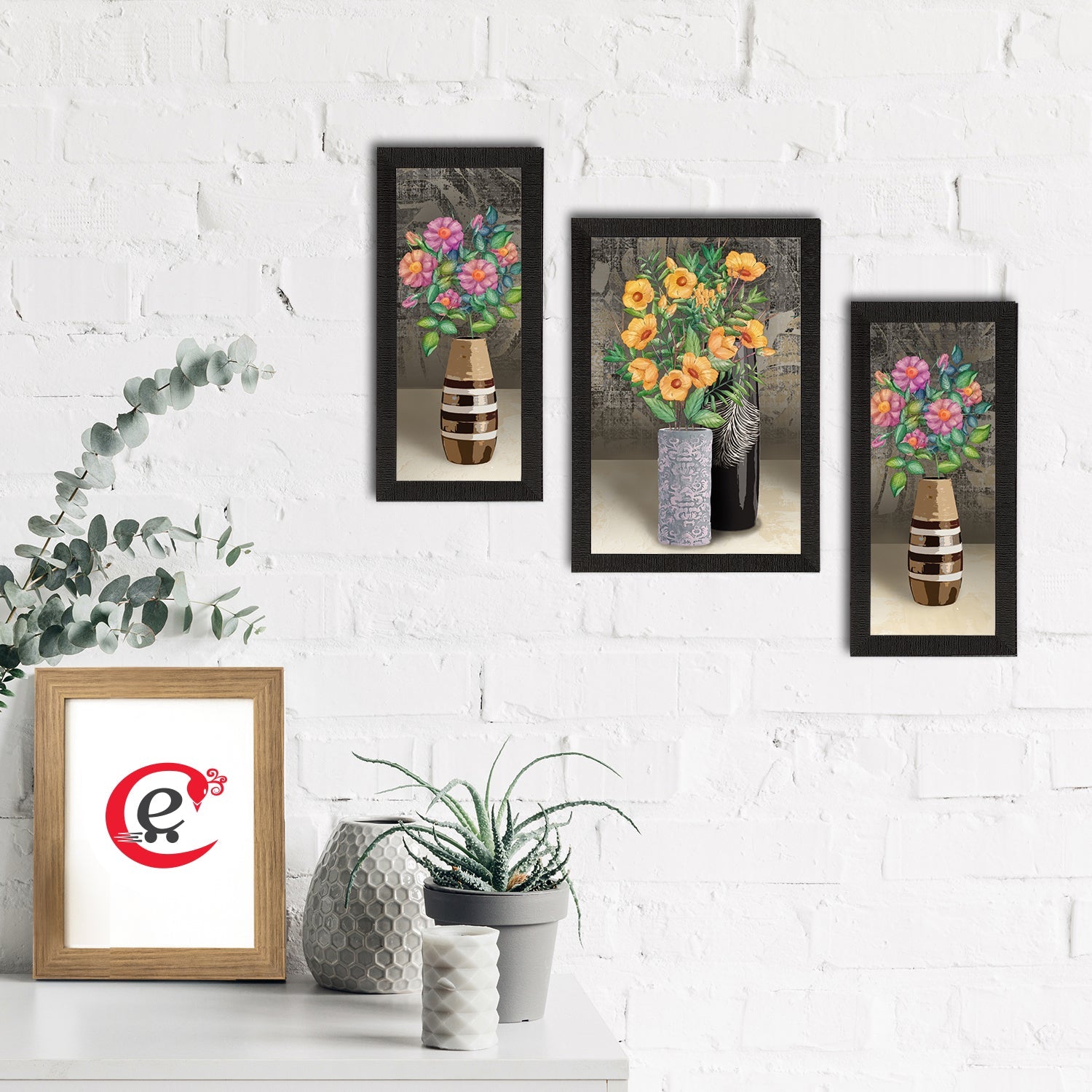 Set of 3 Botanical and Floral Satin Matt Textured UV Art Painting Kafalo