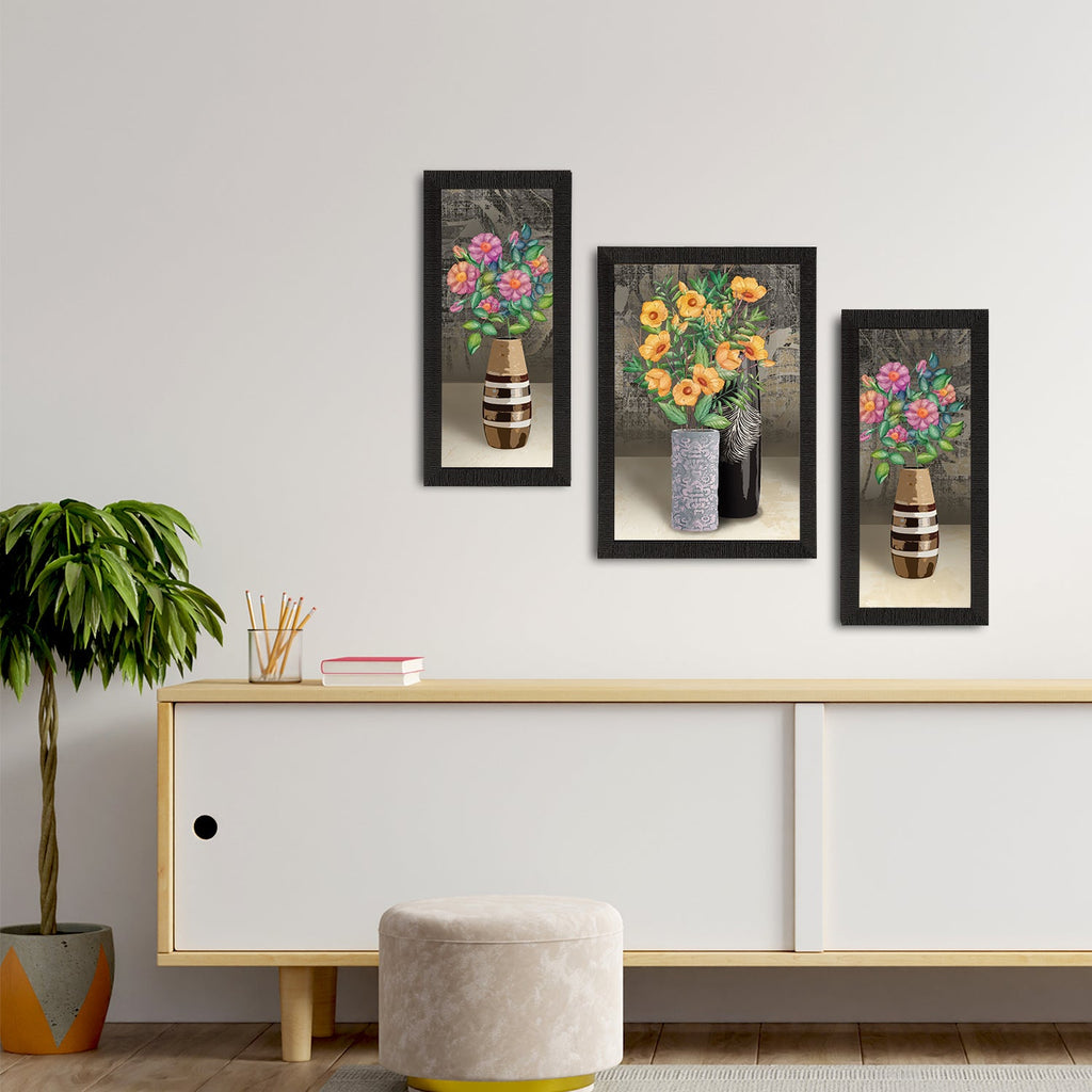 Set of 3 Botanical and Floral Satin Matt Textured UV Art Painting Kafalo