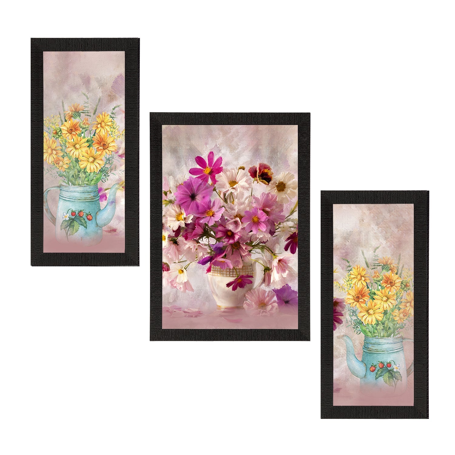 Set of 3 Botanical and Floral Satin Matt Textured UV Art Painting Kafalo