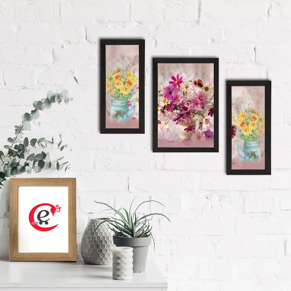 Set of 3 Botanical and Floral Satin Matt Textured UV Art Painting Kafalo