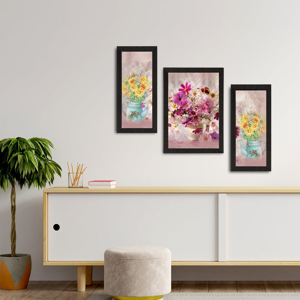 Set of 3 Botanical and Floral Satin Matt Textured UV Art Painting Kafalo