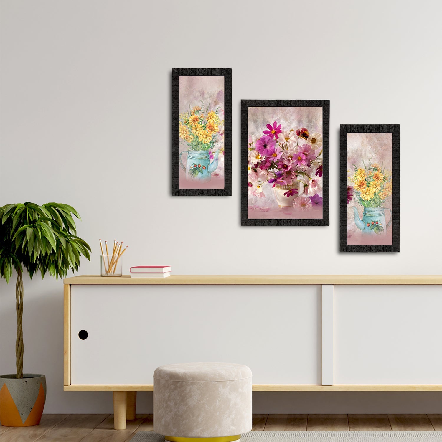 Set of 3 Botanical and Floral Satin Matt Textured UV Art Painting Kafalo