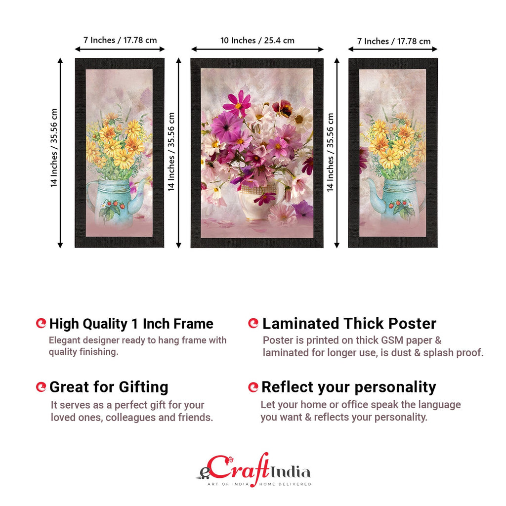 Set of 3 Botanical and Floral Satin Matt Textured UV Art Painting Kafalo