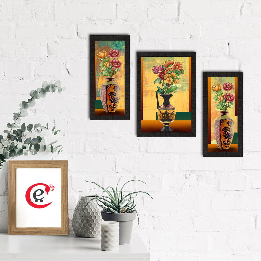 Set of 3 Botanical and Floral Satin Matt Textured UV Art Painting Kafalo