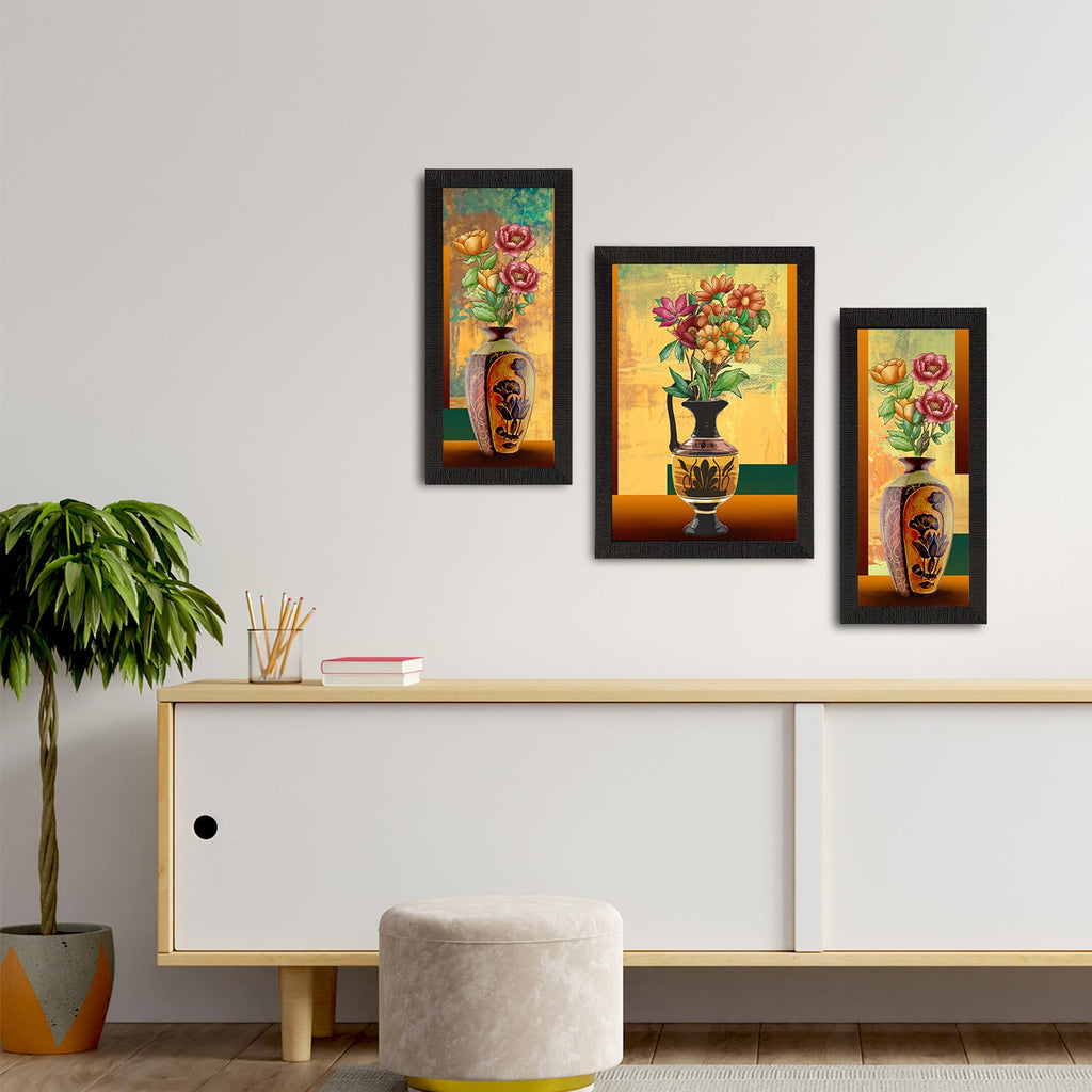 Set of 3 Botanical and Floral Satin Matt Textured UV Art Painting Kafalo