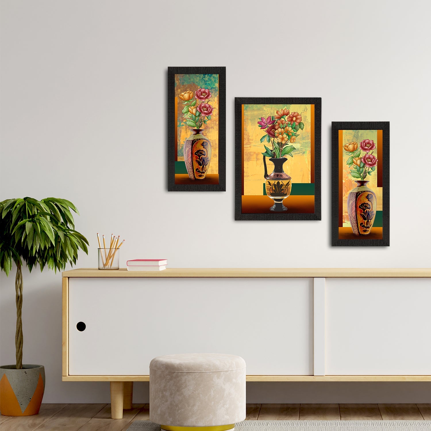 Set of 3 Botanical and Floral Satin Matt Textured UV Art Painting Kafalo