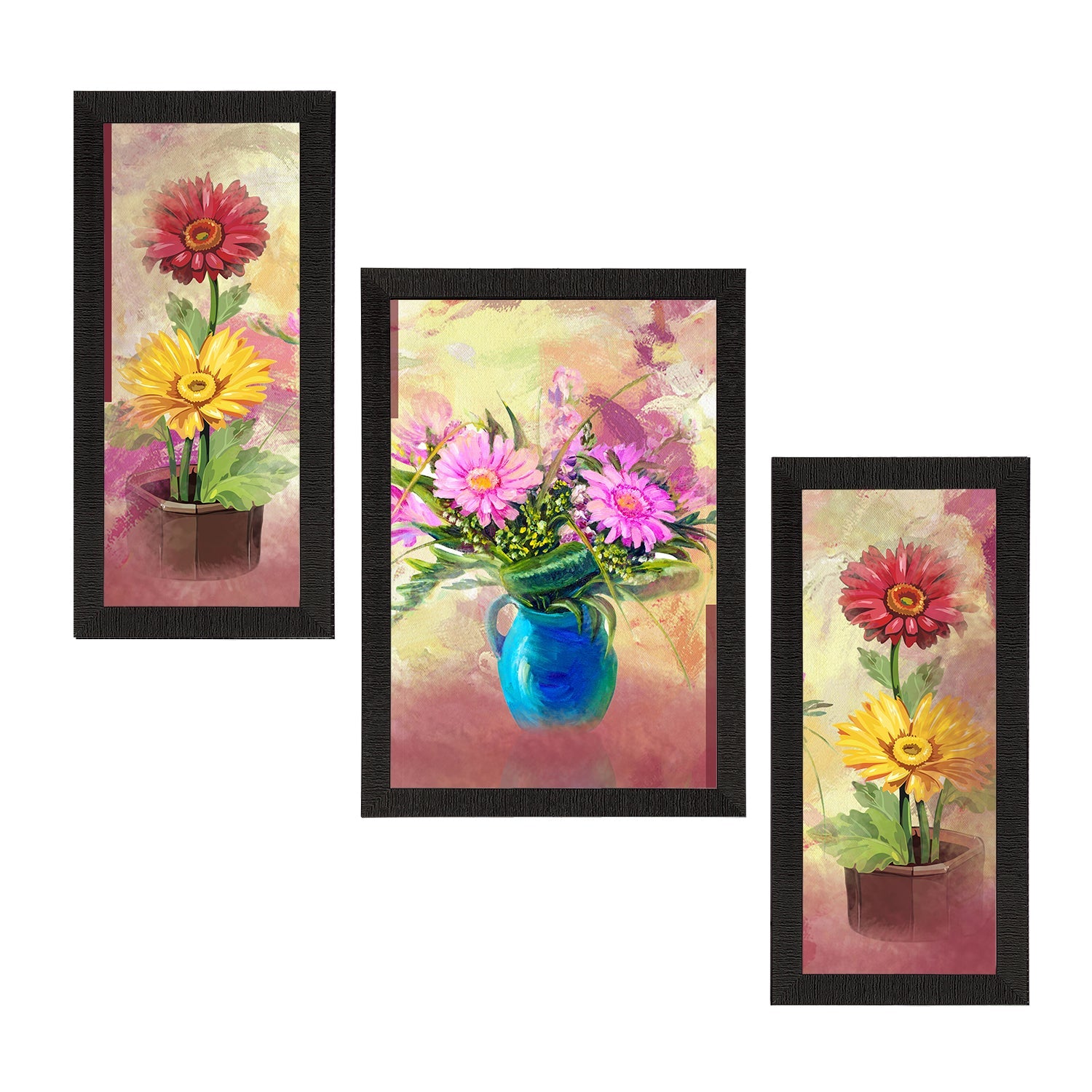 Set of 3 Botanical and Floral Satin Matt Textured UV Art Painting Kafalo