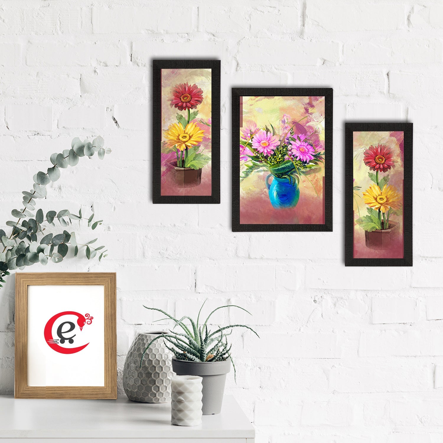Set of 3 Botanical and Floral Satin Matt Textured UV Art Painting Kafalo