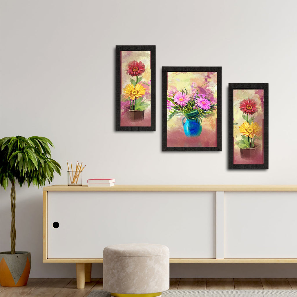 Set of 3 Botanical and Floral Satin Matt Textured UV Art Painting Kafalo