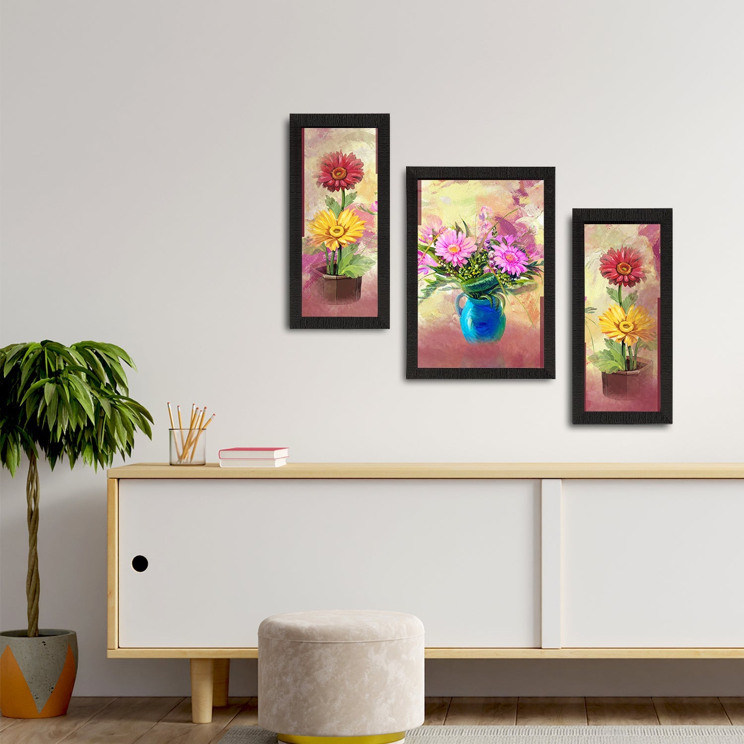 Set of 3 Botanical and Floral Satin Matt Textured UV Art Painting Kafalo