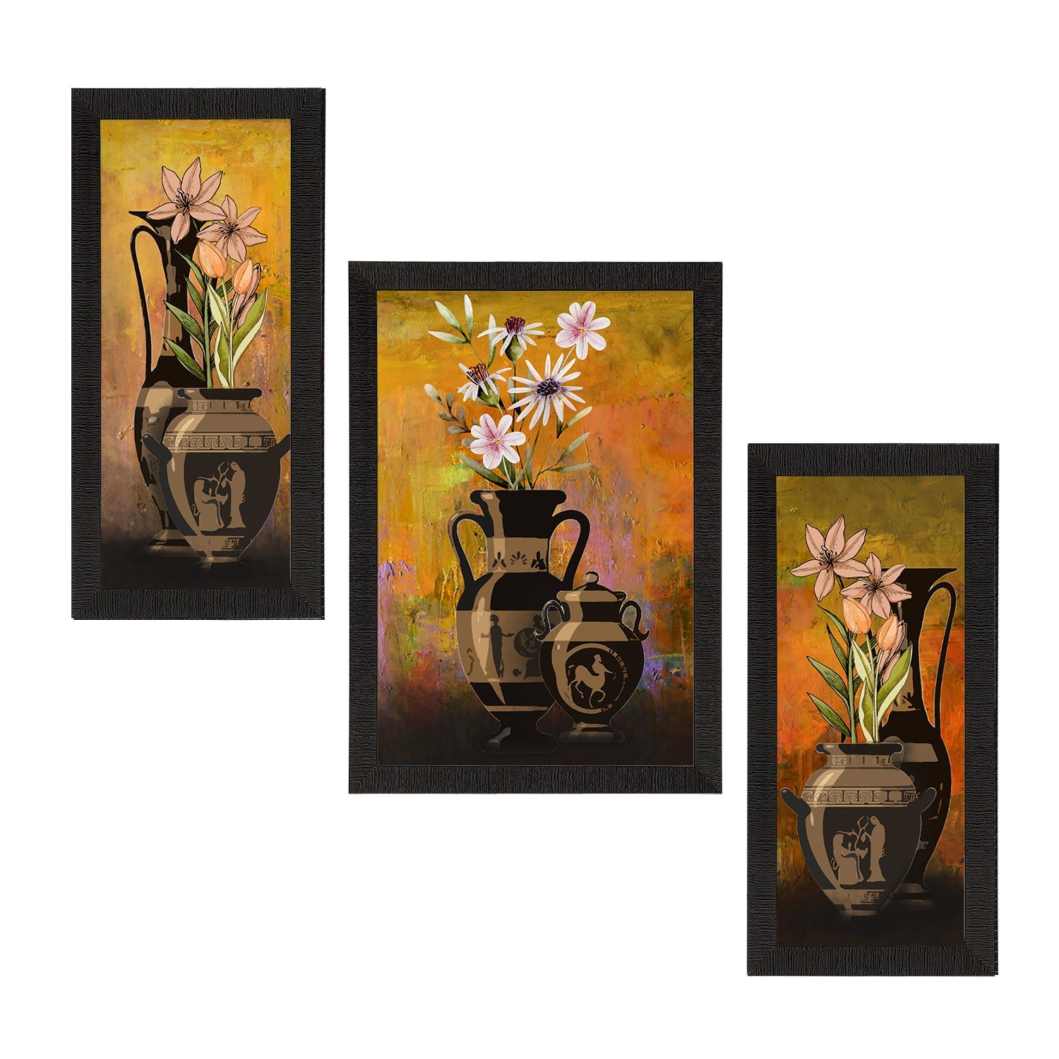 Set of 3 Botanical and Floral Satin Matt Textured UV Art Painting Kafalo