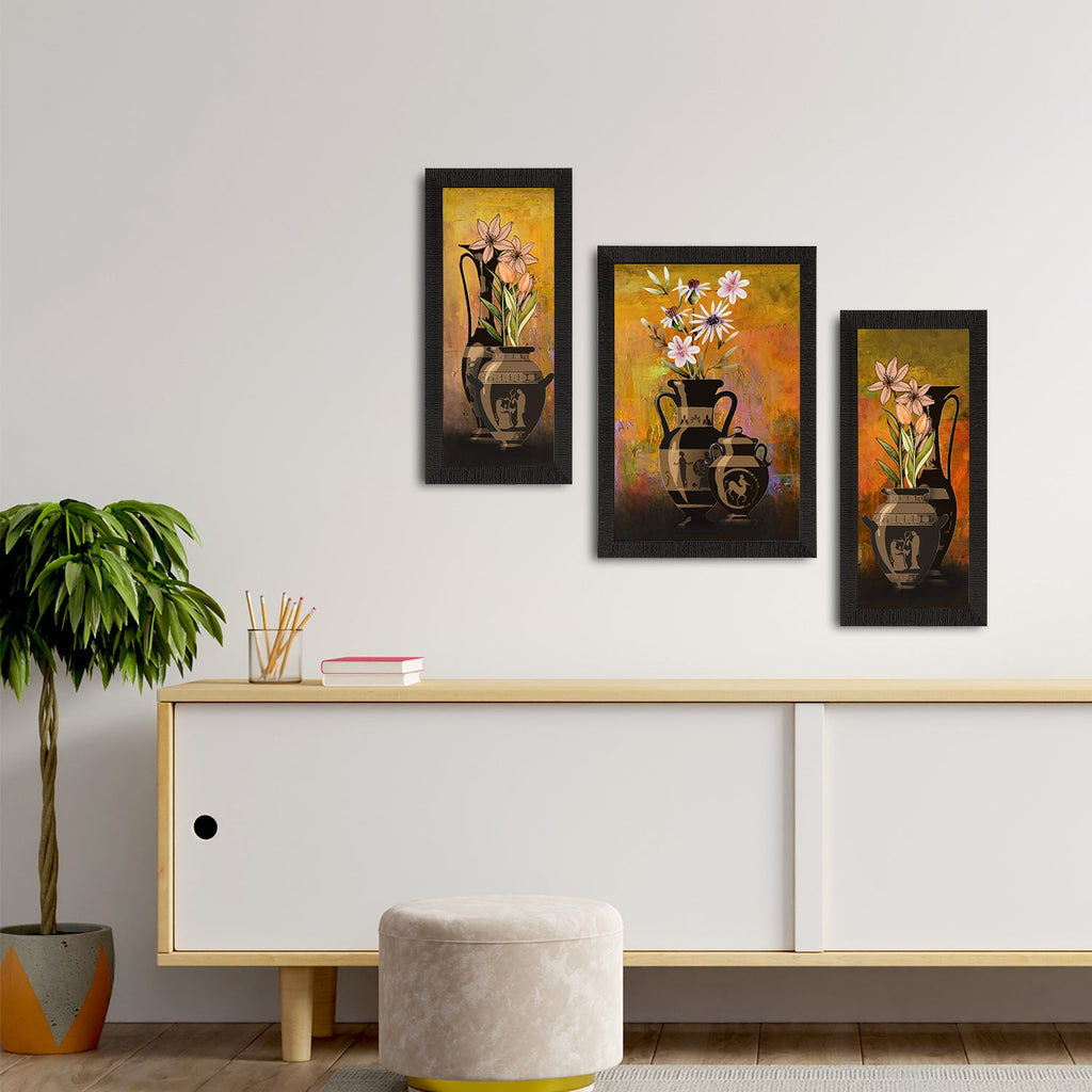 Set of 3 Botanical and Floral Satin Matt Textured UV Art Painting Kafalo