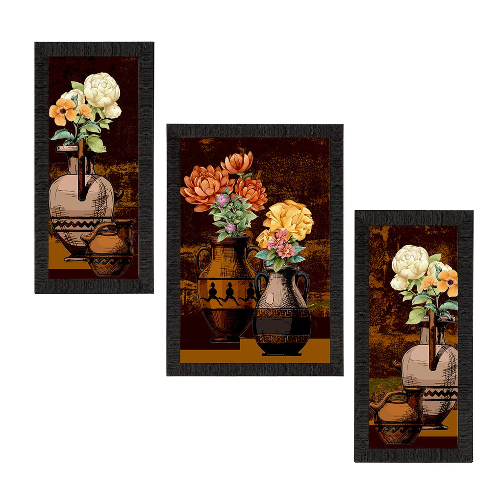 Set of 3 Botanical and Floral Satin Matt Textured UV Art Painting Kafalo