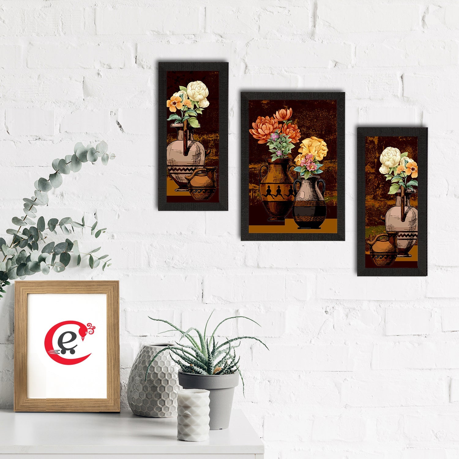 Set of 3 Botanical and Floral Satin Matt Textured UV Art Painting Kafalo
