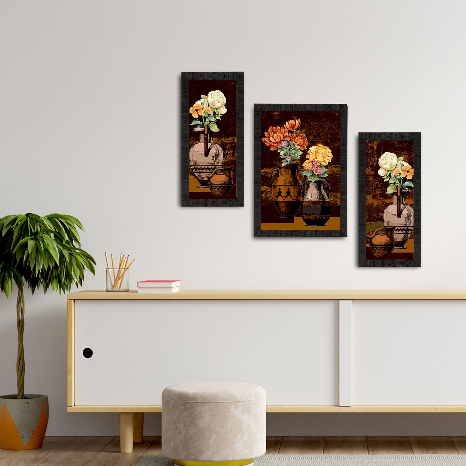 Set of 3 Botanical and Floral Satin Matt Textured UV Art Painting Kafalo