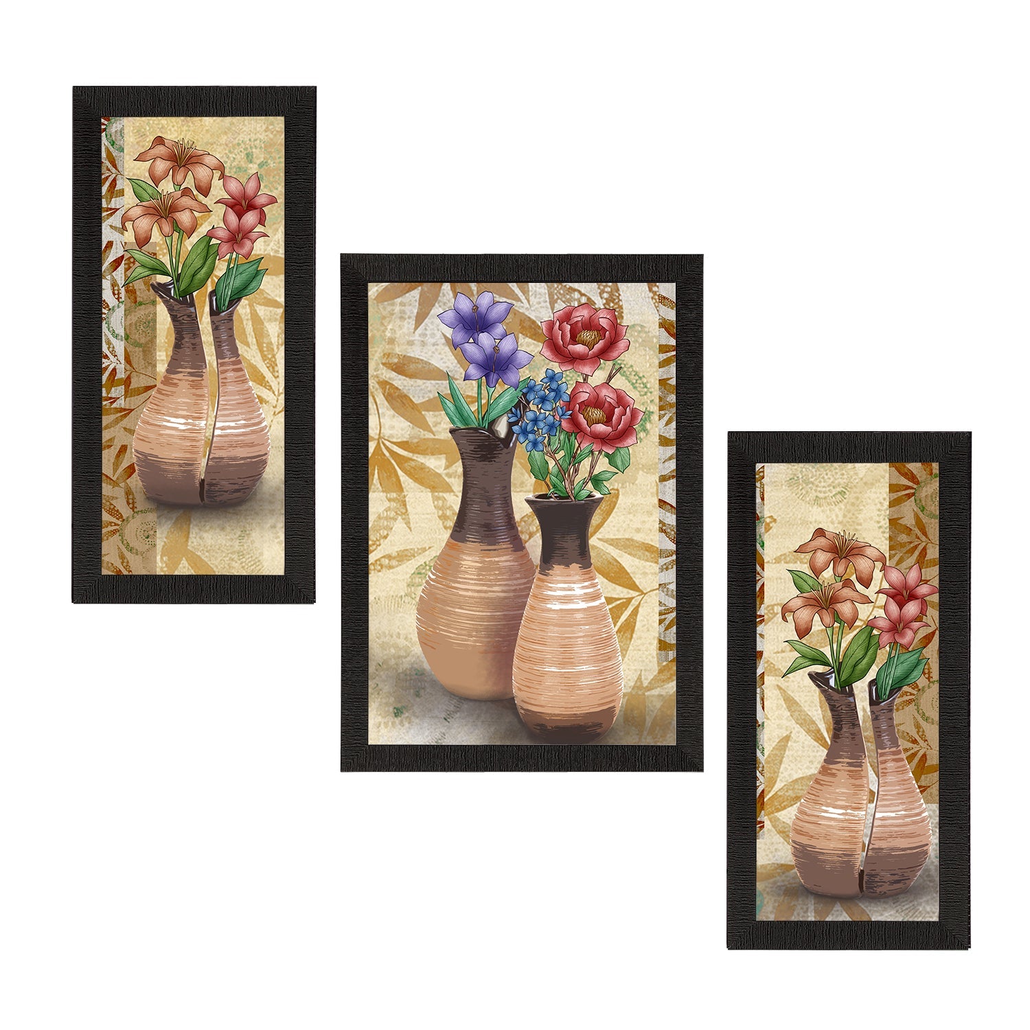 Set of 3 Botanical and Floral Satin Matt Textured UV Art Painting Kafalo