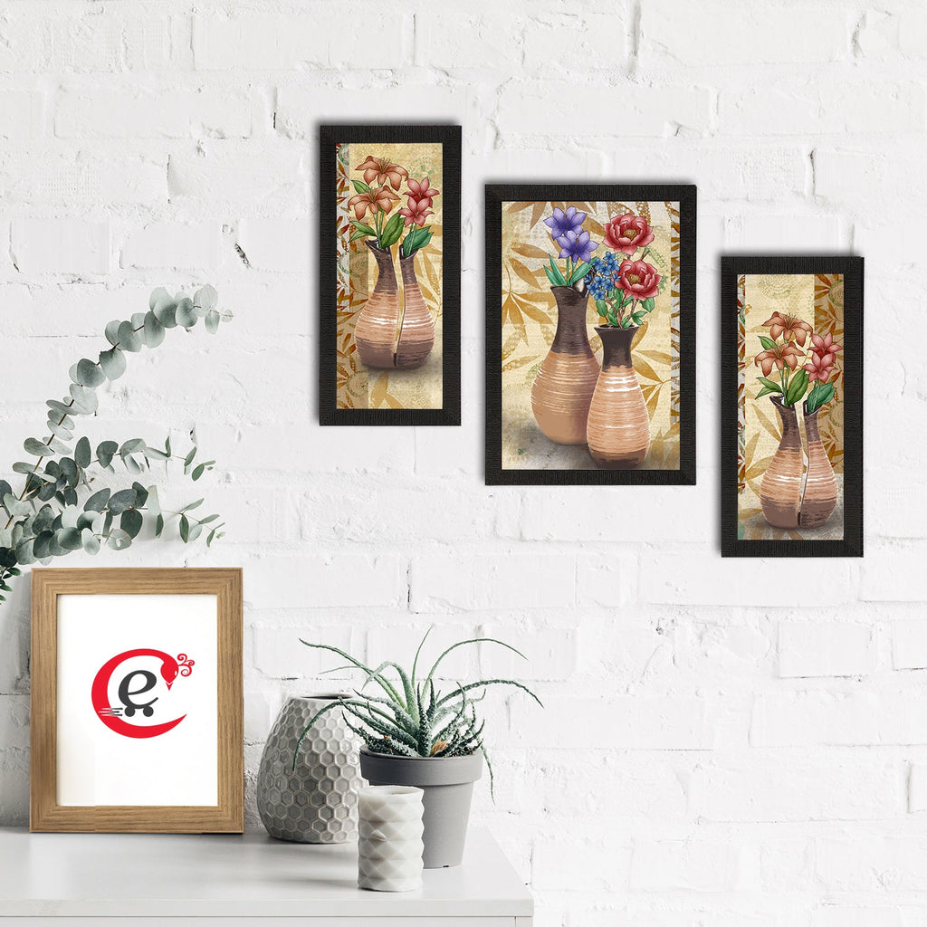 Set of 3 Botanical and Floral Satin Matt Textured UV Art Painting Kafalo