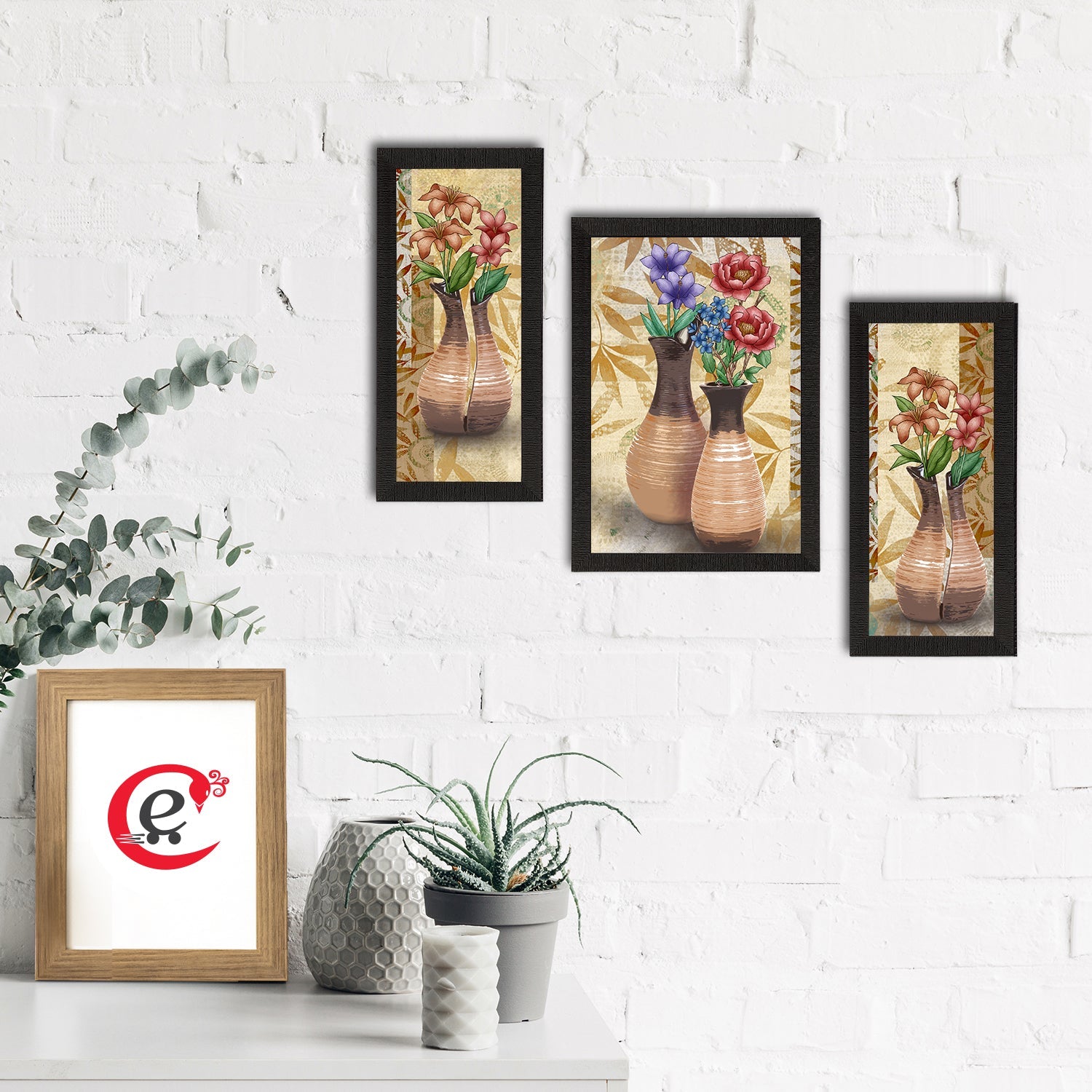 Set of 3 Botanical and Floral Satin Matt Textured UV Art Painting Kafalo