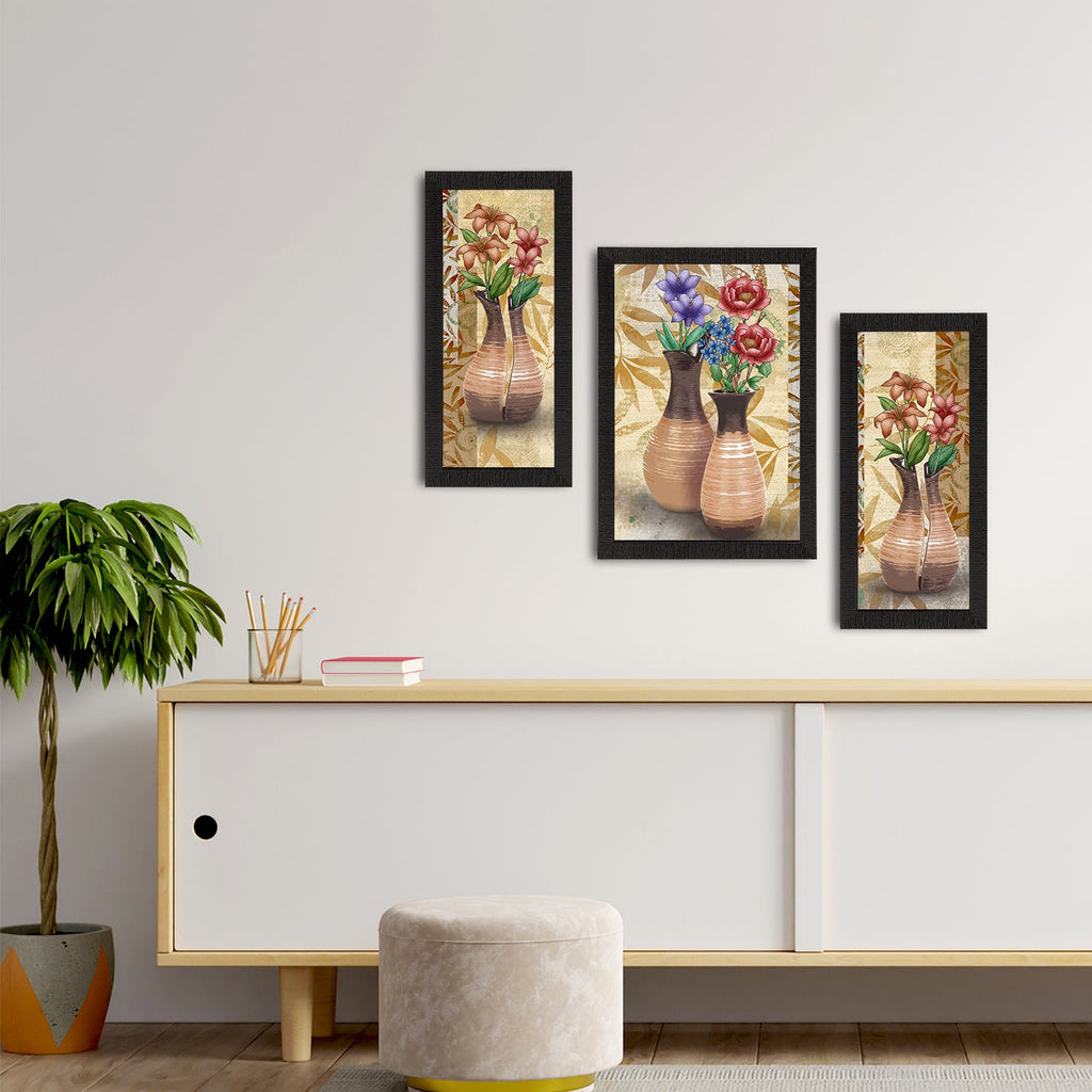 Set of 3 Botanical and Floral Satin Matt Textured UV Art Painting Kafalo