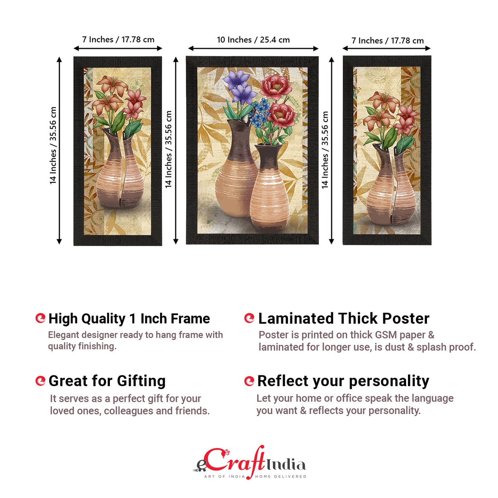 Set of 3 Botanical and Floral Satin Matt Textured UV Art Painting Kafalo