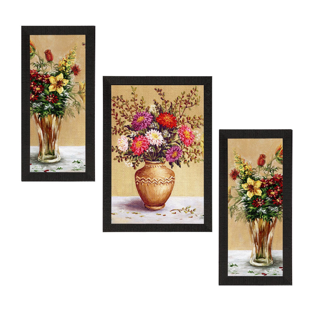 Set of 3 Botanical and Floral Satin Matt Textured UV Art Painting Kafalo