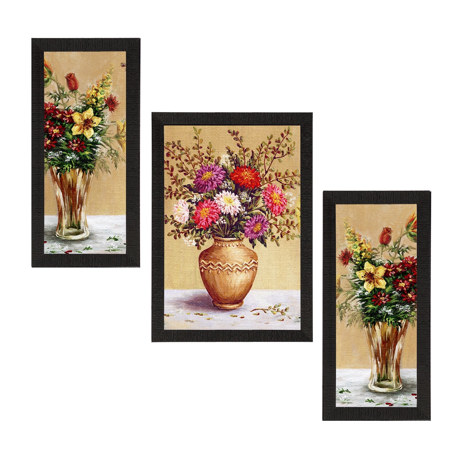 Set of 3 Botanical and Floral Satin Matt Textured UV Art Painting Kafalo