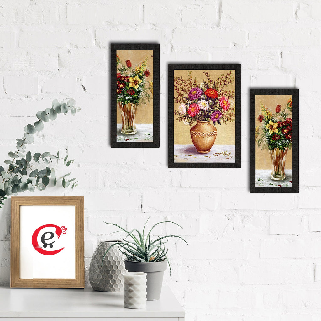 Set of 3 Botanical and Floral Satin Matt Textured UV Art Painting Kafalo