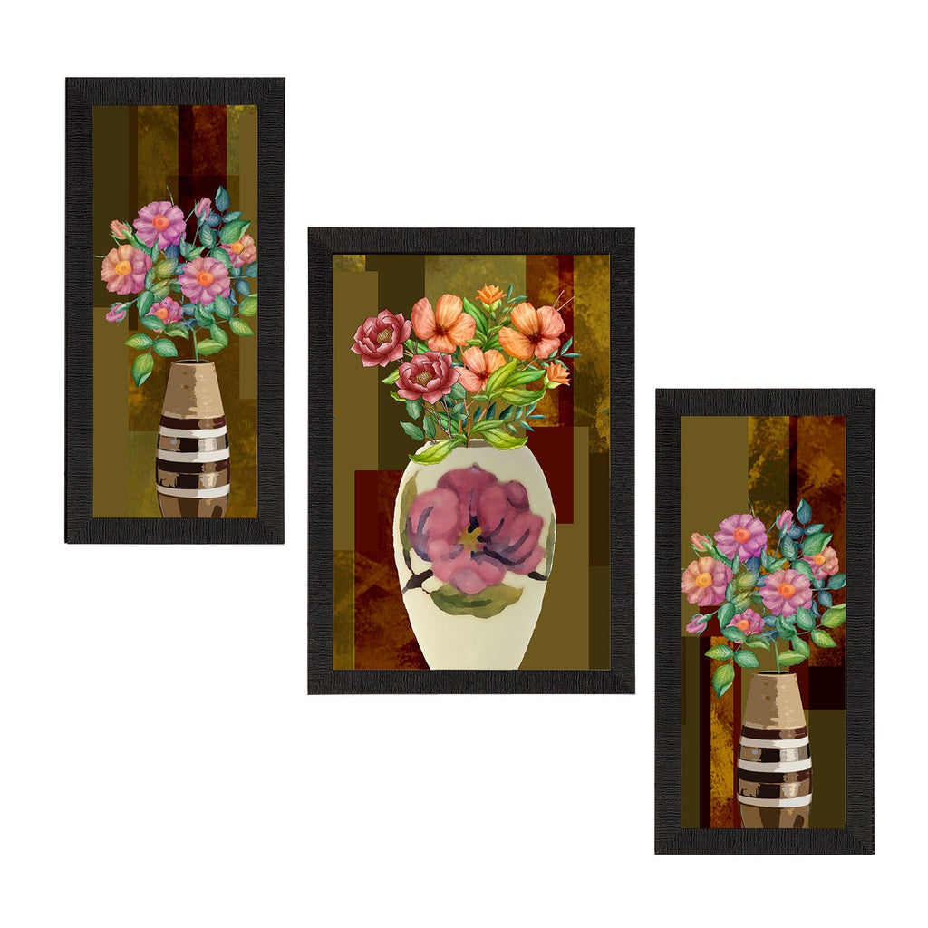 Set of 3 Botanical and Floral Satin Matt Textured UV Art Painting Kafalo