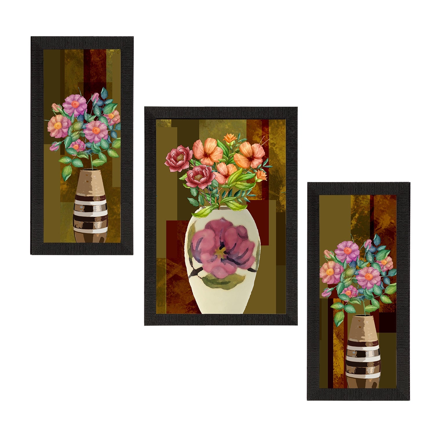 Set of 3 Botanical and Floral Satin Matt Textured UV Art Painting Kafalo