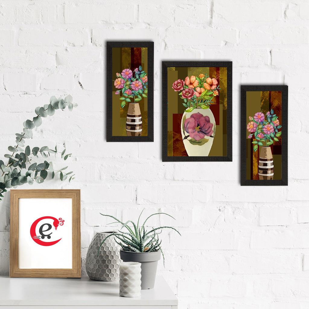 Set of 3 Botanical and Floral Satin Matt Textured UV Art Painting Kafalo