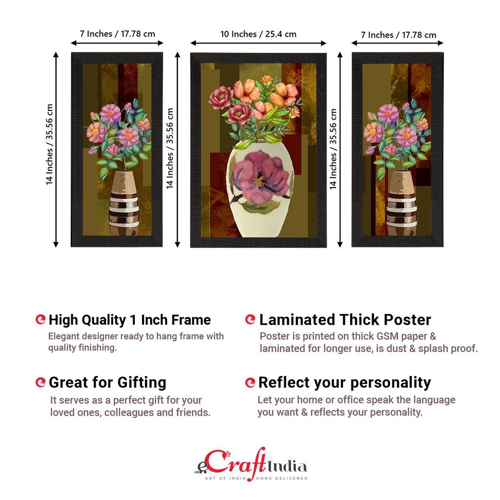 Set of 3 Botanical and Floral Satin Matt Textured UV Art Painting Kafalo