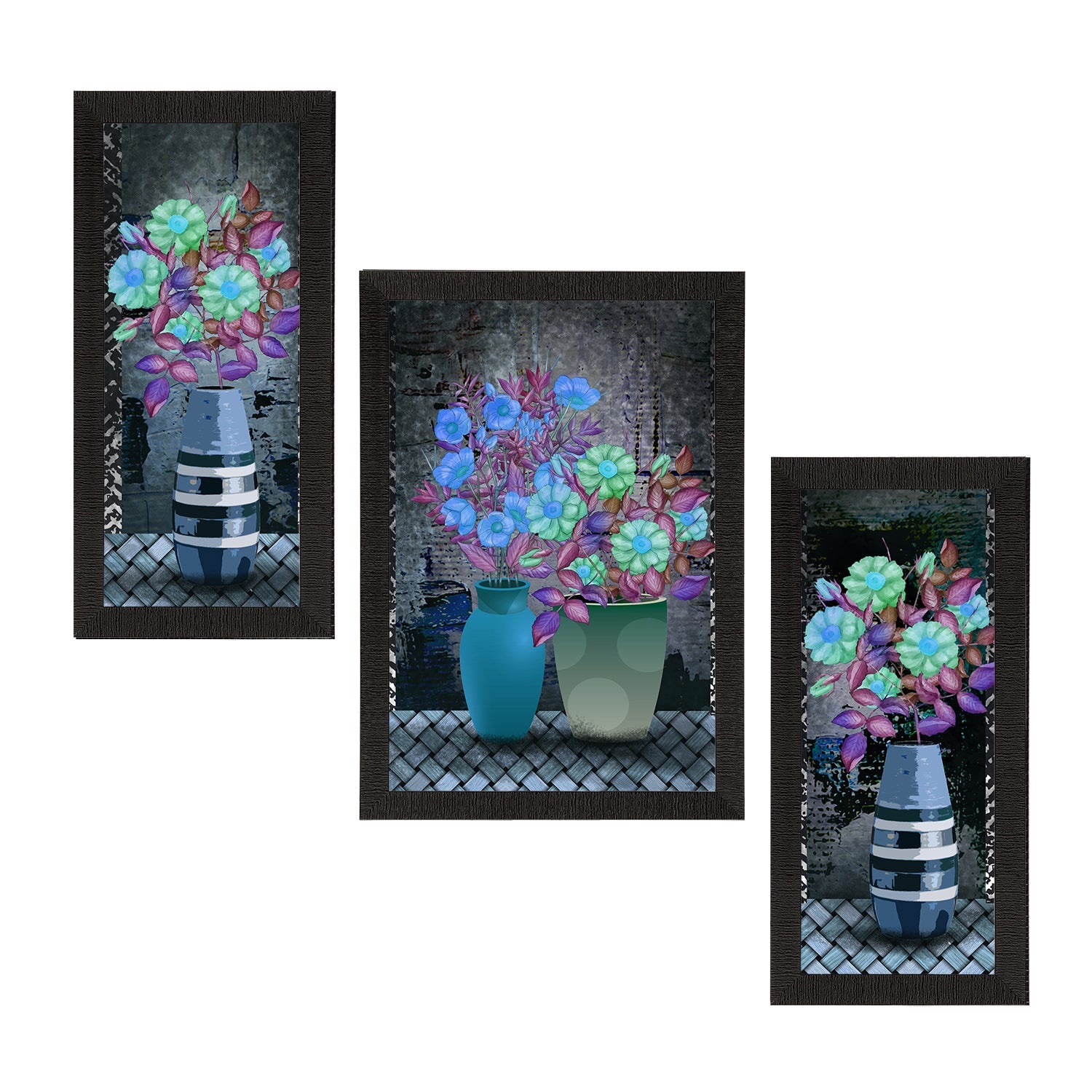 Set of 3 Botanical and Floral Satin Matt Textured UV Art Painting Kafalo