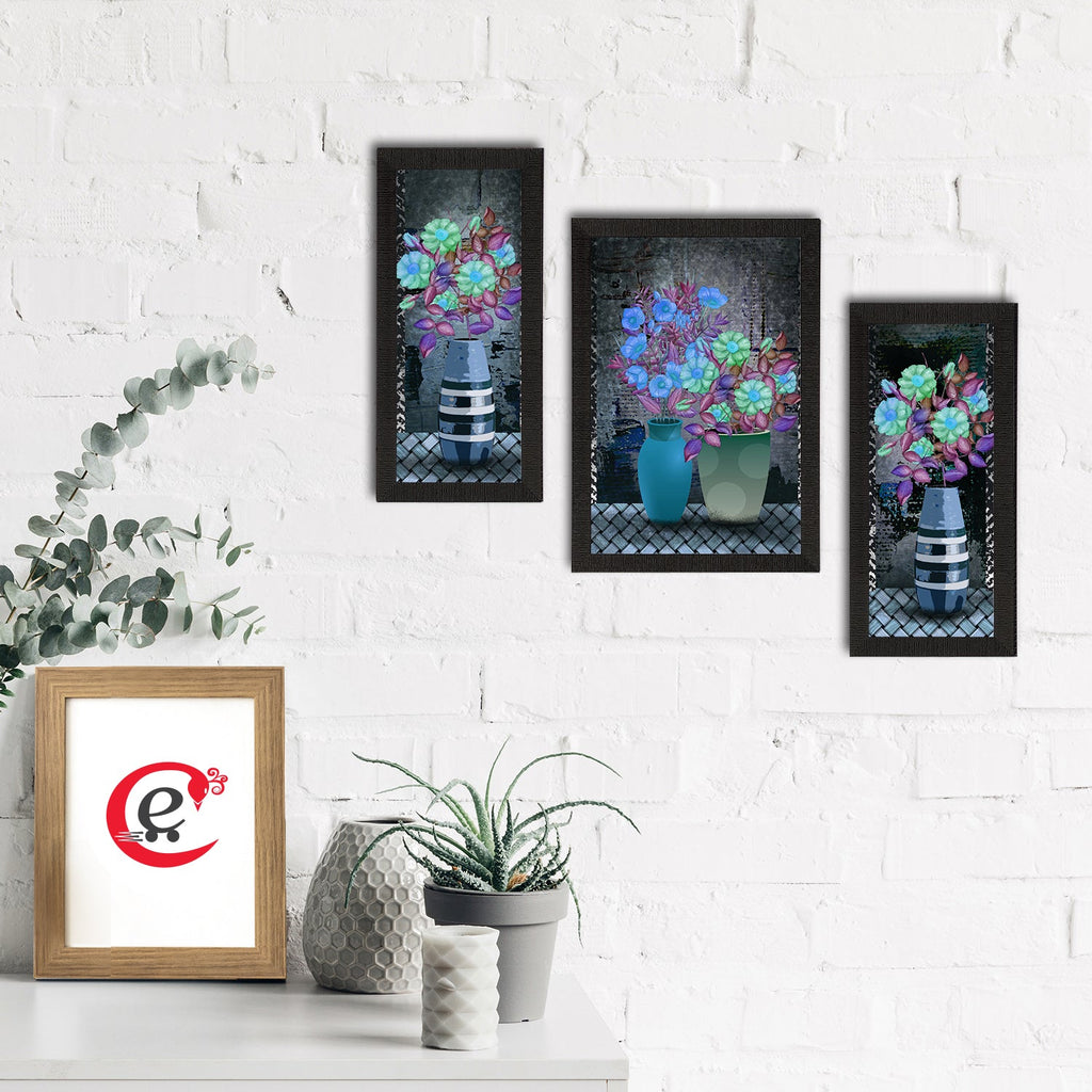 Set of 3 Botanical and Floral Satin Matt Textured UV Art Painting Kafalo