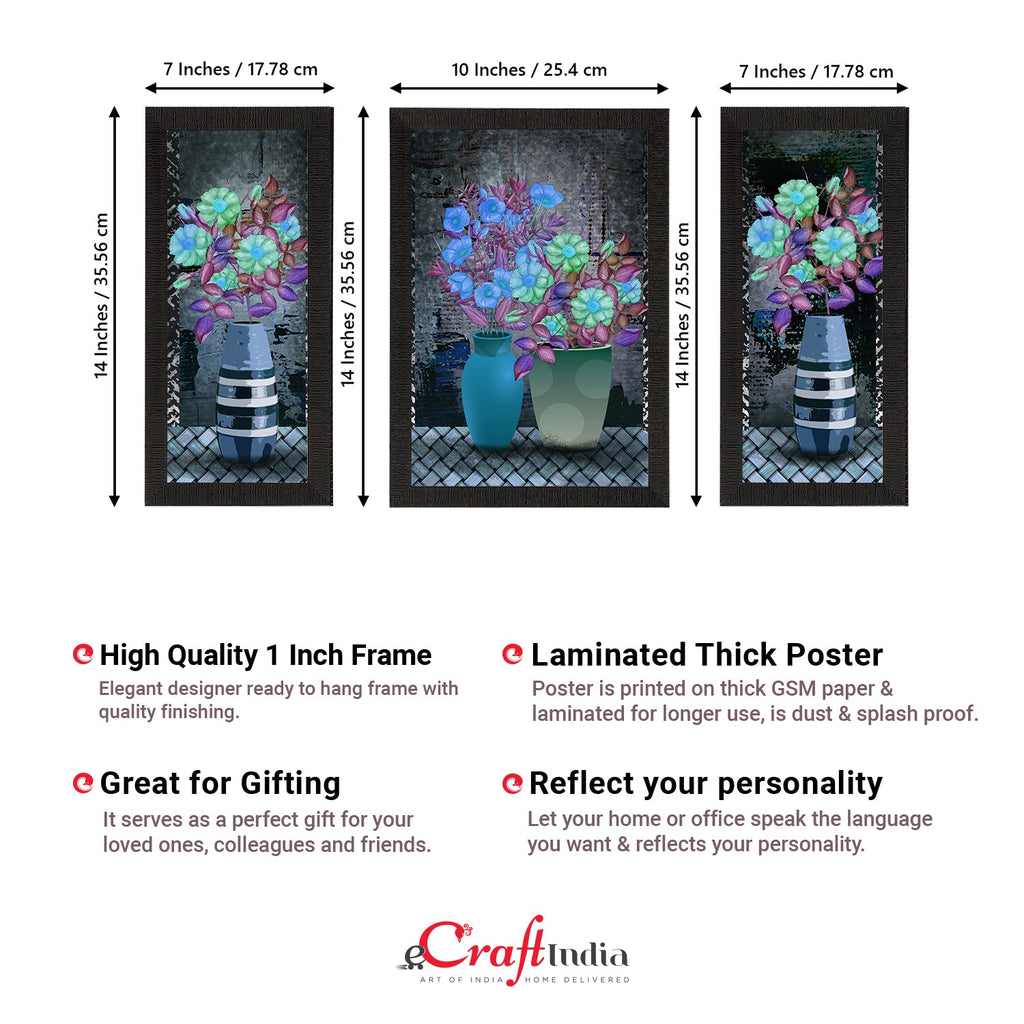 Set of 3 Botanical and Floral Satin Matt Textured UV Art Painting Kafalo
