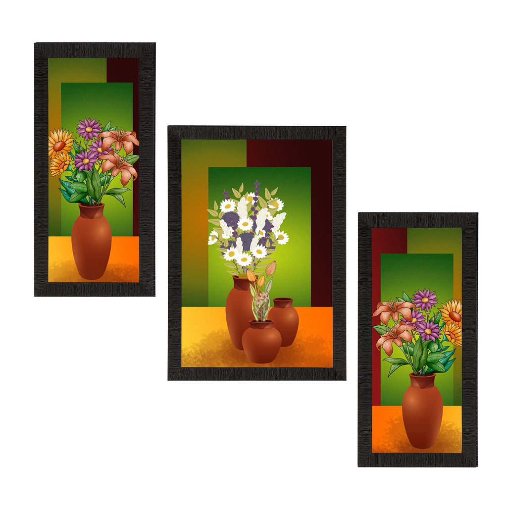 Set of 3 Botanical and Floral Satin Matt Textured UV Art Painting Kafalo