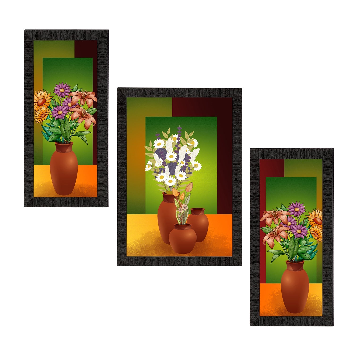 Set of 3 Botanical and Floral Satin Matt Textured UV Art Painting Kafalo