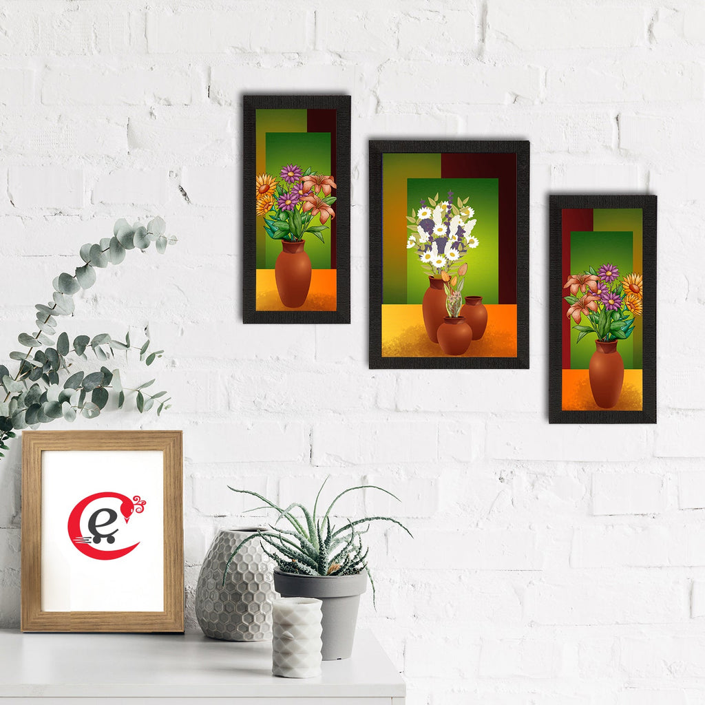 Set of 3 Botanical and Floral Satin Matt Textured UV Art Painting Kafalo