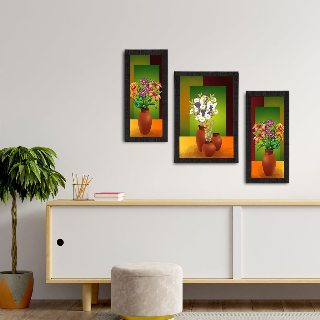 Set of 3 Botanical and Floral Satin Matt Textured UV Art Painting Kafalo
