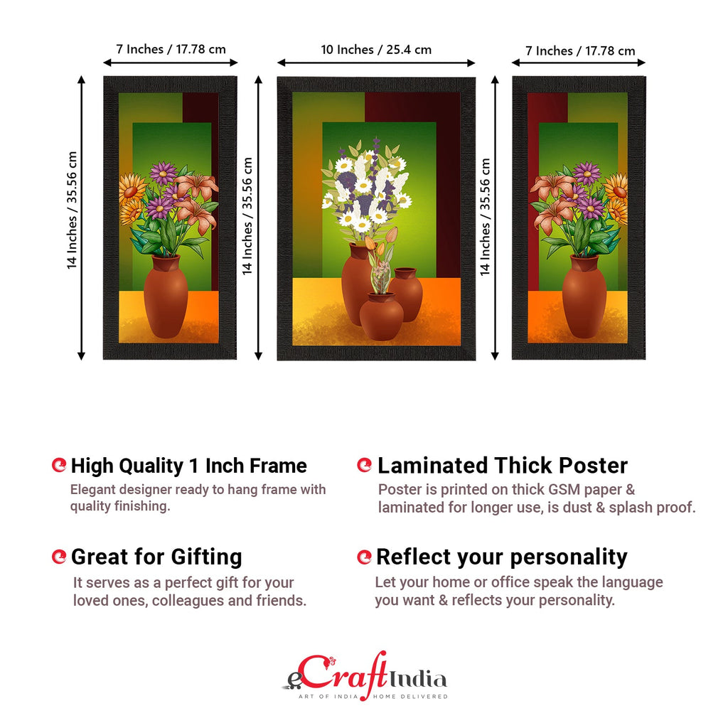 Set of 3 Botanical and Floral Satin Matt Textured UV Art Painting Kafalo
